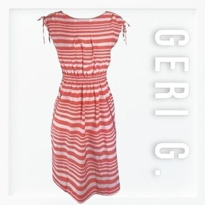 Geri G. Orange and White Tie Shoulder Striped Dress sz M